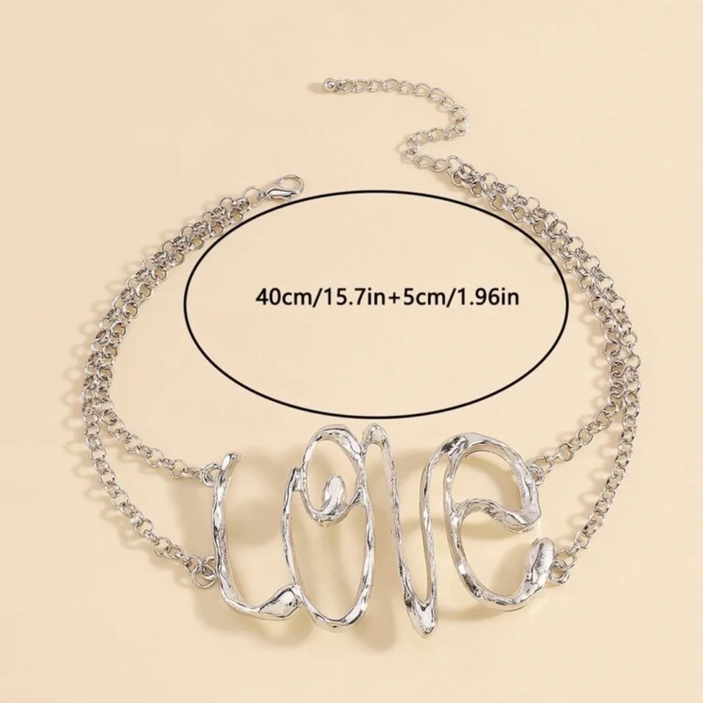 Love Letter Necklace, Metal Texture, Hip Hop Creative Pendant Necklace - Picture 4 of 4